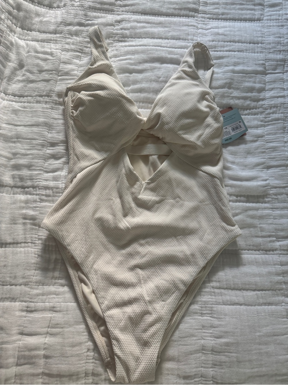 Shade & Shore Cream Textured One-Piece Swimsuit with Twist Front